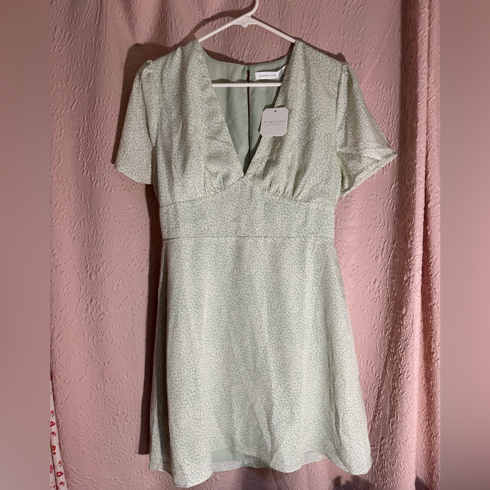 Mini mint green and white floral dress